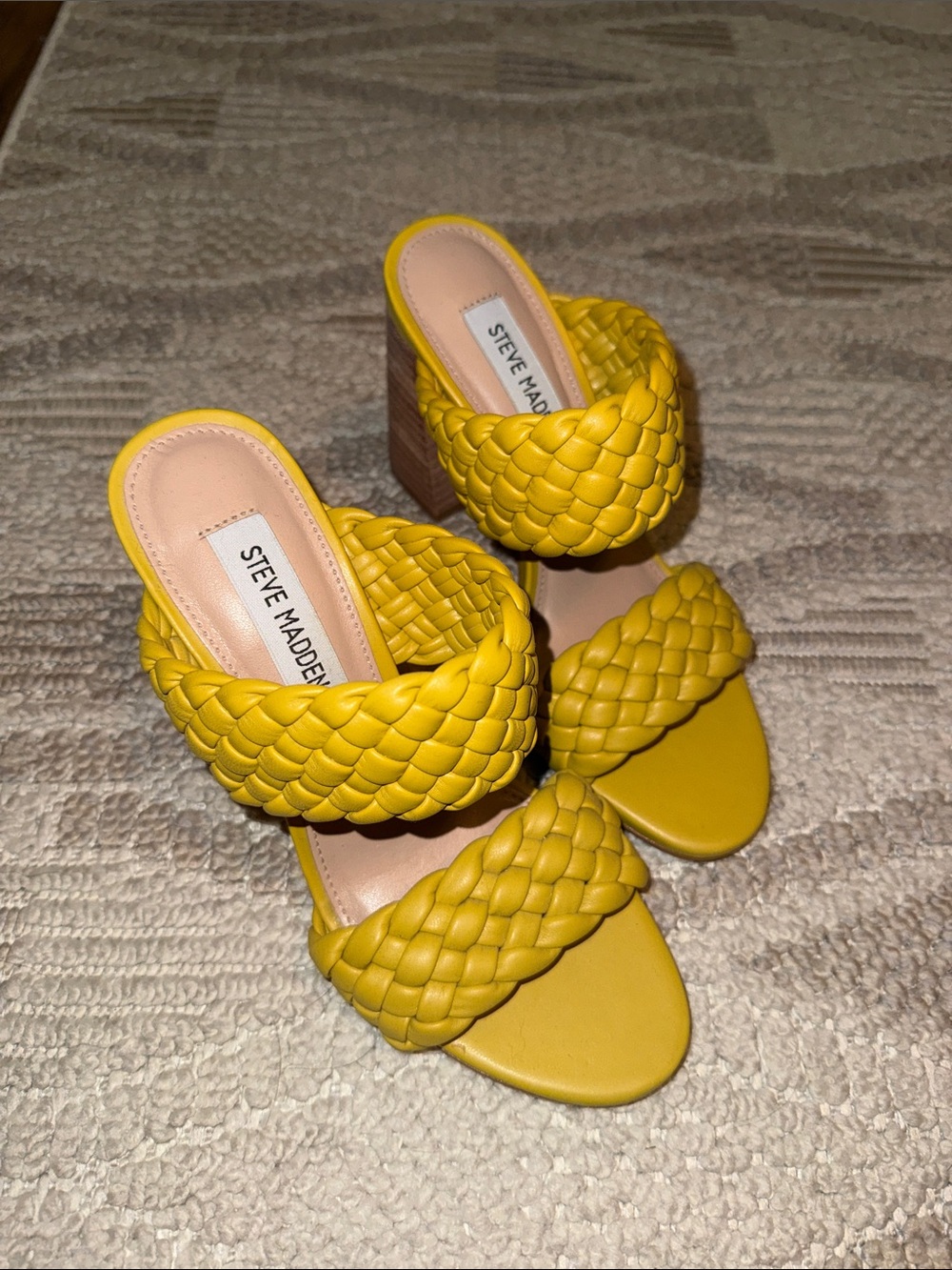 Steve Madden Braided Yellow Block Heel Mules